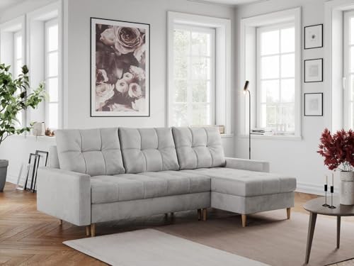 MKS MEBLE Ecksofa - L-Form Sofa mit Schlaffunktion - Wohnlandschaft L Form, Ecksofa mit Schlaffunktion und Bettkasten, Schlafsofa mit Bettkasten, Couch mit Schlaffunktion - Hellgrau Colin von MKS MEBLE