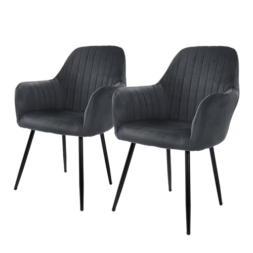 ML-Design 2er Set Esszimmerstühle mit Rücken- und Armlehnen, Grau, Küchenstühle mit Samtbezug, Polsterstühle mit Metallbeinen, Ergonomische Stühle für Esstisch, Wohnzimmerstühle Esszimmerstuhl ML-Design 2er Set Esszimmerstühle mit Rücken- und Armlehnen, Grau, Küchenstühle mit Samtbezug, Polsterstühle mit Metallbeinen, Ergonomische Stühle für Esstisch, Wohnzimmerstühle Esszimmerstuhl von ML DESIGN modern living