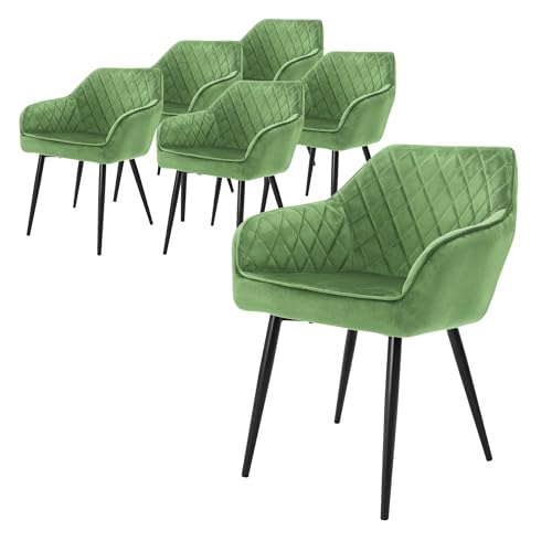 ML-Design 6er Set Esszimmerstühle mit Armlehne und Rückenlehne, Salbei, Küchenstuhl mit Samtbezug, Polsterstuhl mit Metallbeinen, Ergonomischer Stuhl für Esstisch, Esszimmerstuhl Wohnzimmerstuhl von ML DESIGN modern living