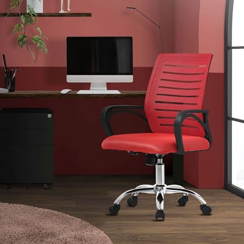 ML-Design Bürostuhl ergonomisch, Rot, Höhenverstellbarer Schreibtischstuhl mit Armlehnen, Computerstuhl mit atmungsaktiver Netzbespannung, Wippfunktion, 360° Drehstuhl mit Rollen, Gaming Stuhl von ML DESIGN modern living