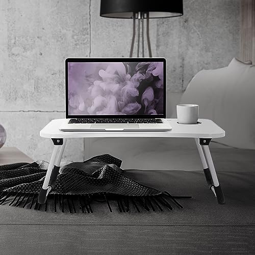 ML-Design Laptoptisch fürs Bett/Sofa, Weiß, 60x40 cm, Betttisch klappbar, Notebook Tisch mit 4 USB Ladeanschluss, Schublade, USB-Lampe, Lüfter, Tablet Ständer, Getränkehalter, Laptopständer Lapdesks von ML DESIGN modern living