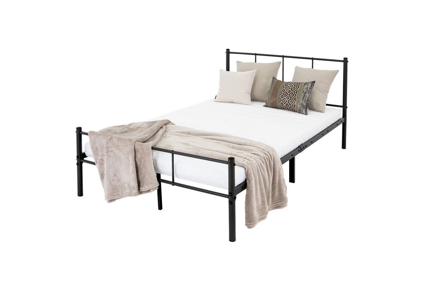ML-DESIGN Metallbett Bett mit Kopfteil und Lattenrost robust auf Stahlrahmen, Gästebett 120x200 cm mit Kopfteil Schwarz leichte montage von ML-DESIGN