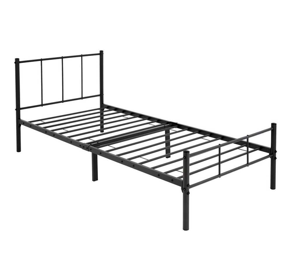 ML-DESIGN Metallbett Bett mit Kopfteil und Lattenrost robust auf Stahlrahmen, Gästebett 90x200 cm mit Kopfteil Schwarz leichte montage von ML-DESIGN