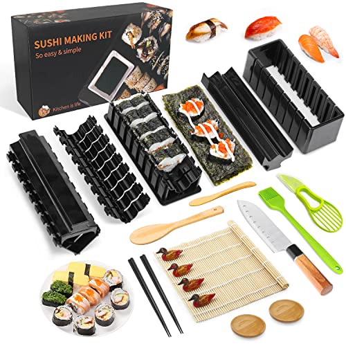 MLRYH Sushi Making Kit Sushi Maker 21 Stück DIY Set Bambusmatten,Essstäbchen, Avocadoschneider, Paddel, Streuer, Sushi-Messer, Essstäbchenhalter, Saucengerichte, Backpinsel für Anfänger. von MLRYH