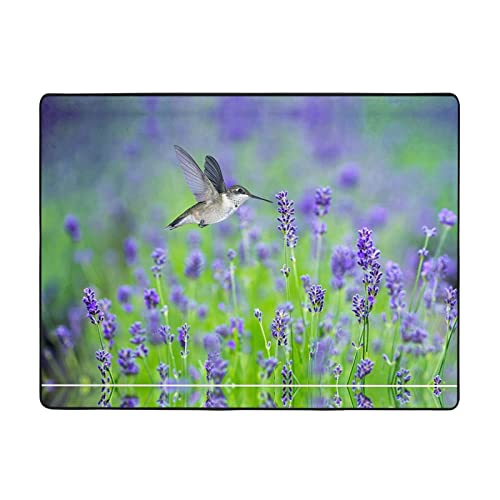 MLTRFGJ Vogel in lila Lavendel Blumen gedruckt Flanell saugfähig und langlebig Bodenmatte geeignet für verschiedene Anlässe von MLTRFGJ