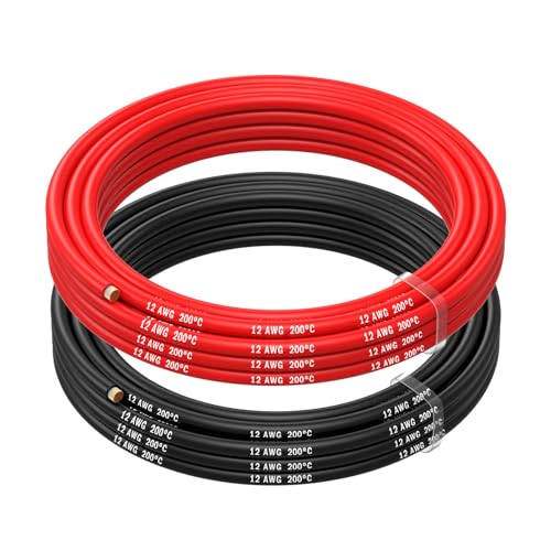 MMOBIEL 12 AWG Silikon Elektronik Kabel - 12 Gauge (3,31mm²) Verzinnte Kupferkabel - 2 Separate Kabel Rot & Schwarz Jede 2,5m / 8.2ft für RC, Drohnen, 3D Drucker, Batterien, Sprecherkabel, Led Strips von MMOBIEL