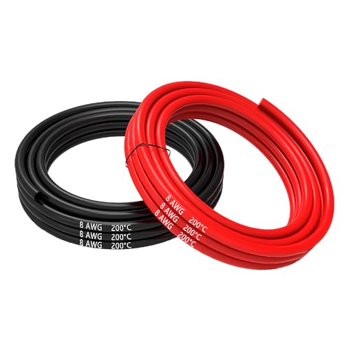 MMOBIEL 8 AWG Silikon Elektronik Kabel - 8 Gauge (8,37mm²) Verzinnte Kupferkabel - 2 Separate Kabel Rot & Schwarz Jede 2,5 m / 8.2 ft für Kühlschränke, Klimaanlagen, Autobatterien, Schweißbatterien von MMOBIEL