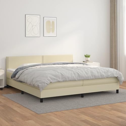 MNISDFL Bett kopfteil Bodenbett Schlafzimmer möbelEinzelbett Boxspringbett mit Matratze Creme 200x200 cm Kunstleder von MNISDFL