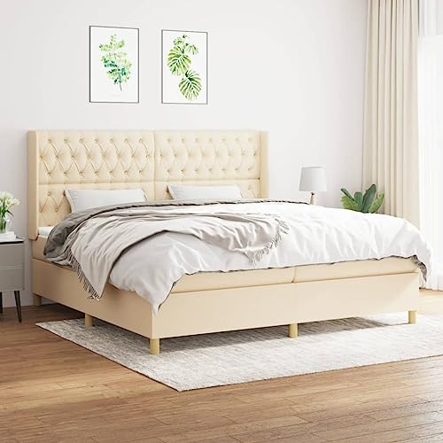 MNISDFL Bett kopfteil Bodenbett Schlafzimmer möbelEinzelbett Boxspringbett mit Matratze Creme 200x200 cm Stoff von MNISDFL