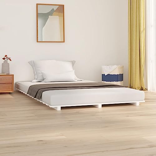 MNISDFL Bett kopfteil Bodenbett Schlafzimmer möbelEinzelbett Massivholzbett Weiß 135x190 cm Kiefer von MNISDFL