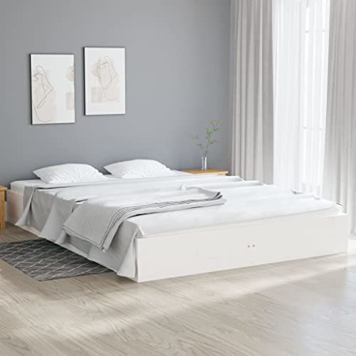 MNISDFL Bett kopfteil Bodenbett Schlafzimmer möbelEinzelbett Massivholzbett Weiß 160x200 cm von MNISDFL