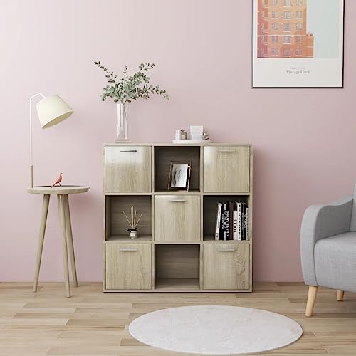 MNISDFL Vitrinenschrank Ausstellungsständer Wohnzimmerschrank Bücherregal Sonoma-Eiche 90 x 30 x 90 cm Spanplatte für Wohnzimmer Büro Schlafzimmer Bad von MNISDFL