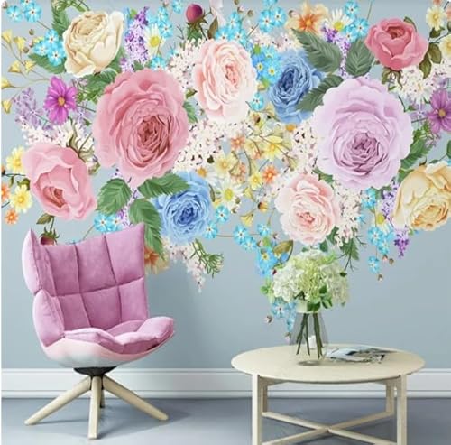 MOBYAT 3D-Tapete Blumen-Tapete für Wohnzimmer, TV, Sofa, Hintergrund, Tapeten, Heimdeko, Wandbild, 3D, 300 x 210 cm von MOBYAT