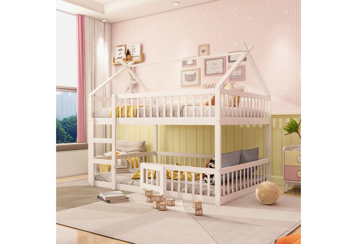 MODFU Etagenbett Kinder-Familienbett, Kinderbett mit Treppe, Loft Design (Etagenbett-Rahmen 140x200 cm), ohne Matratze von MODFU