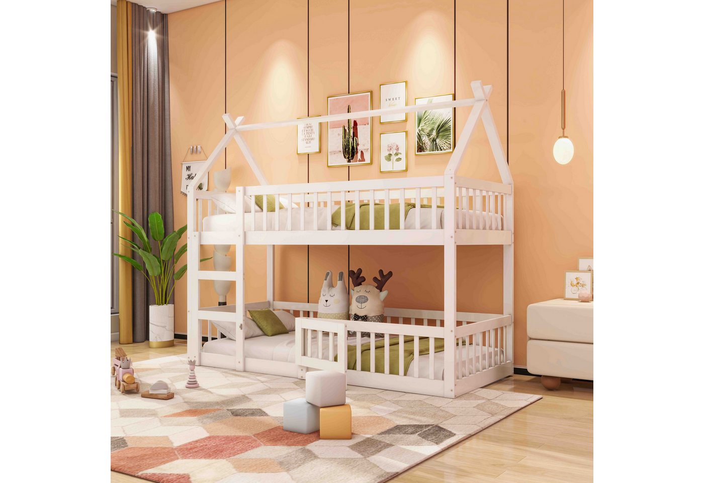 MODFU Etagenbett Kinder-Familienbett, Kinderbett mit Treppe, Loft Design (Etagenbett-Rahmen 90*200 cm), ohne Matratze von MODFU