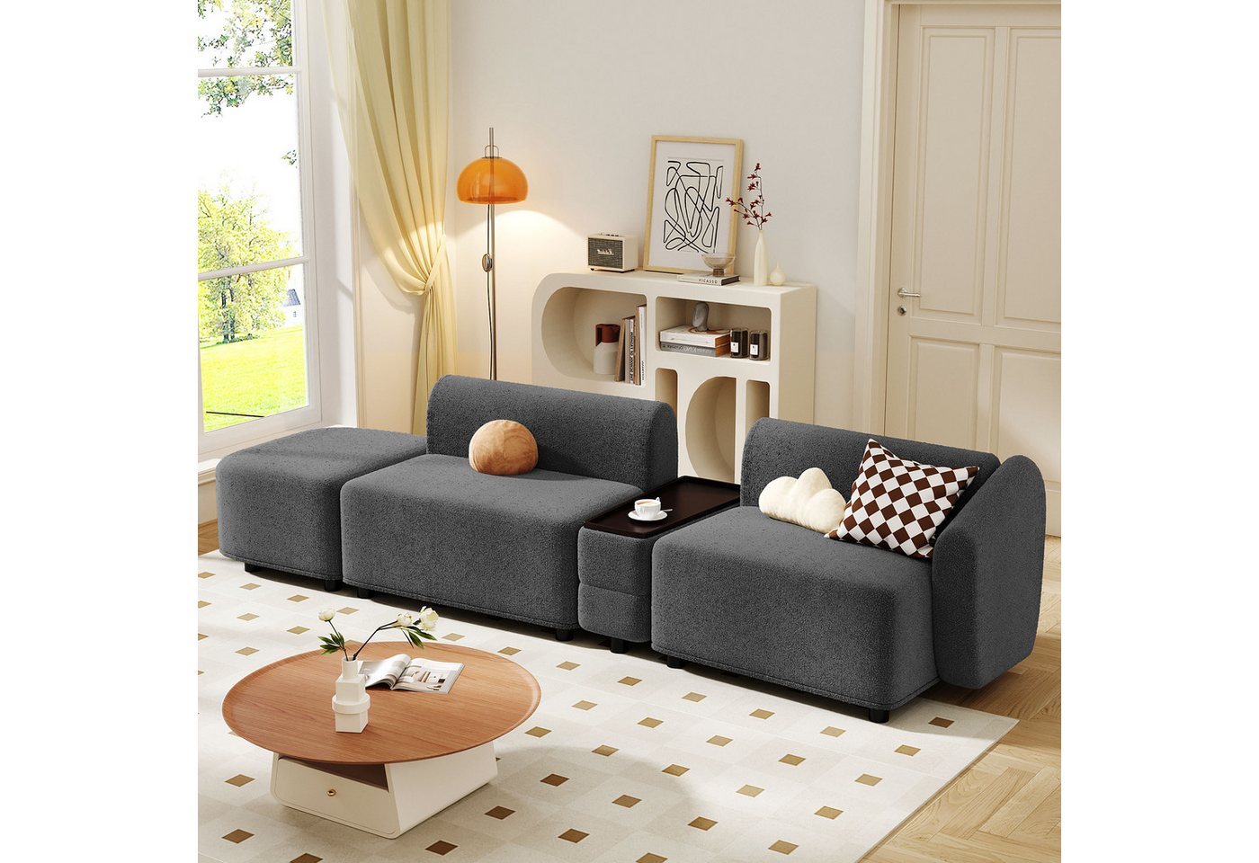 MODFU Loungesofa Dreisitzer-Sofa mit Schlaffunktion, mit Couchtisch-Aufbewahrung, modernes Design, Polstermöbel von MODFU