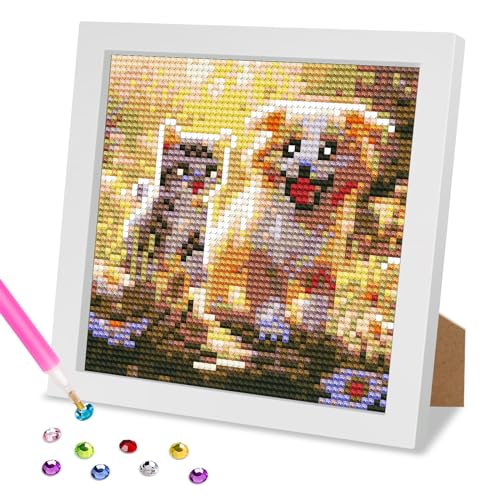 MOGTAA 5D DIY Diamond Painting mit Holzrahmen, Tiere Diamant Painting Bilder Set, Full Drill Diamant Malerei für Kinder Mädchen Jungen, Diamant Bilder Arts Craft für Home Wand Decor 18 x 18cm von MOGTAA