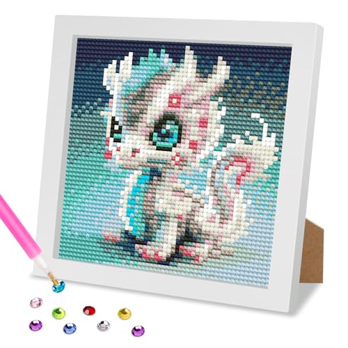 MOGTAA 5D DIY Diamond Painting mit Holzrahmen Drache, Tiere Diamant Painting Bilder Set, Full Drill Diamant Malerei für Kinder Mädchen Jungen, Arts Craft für Home Wand Decor 18 x 18cm von MOGTAA