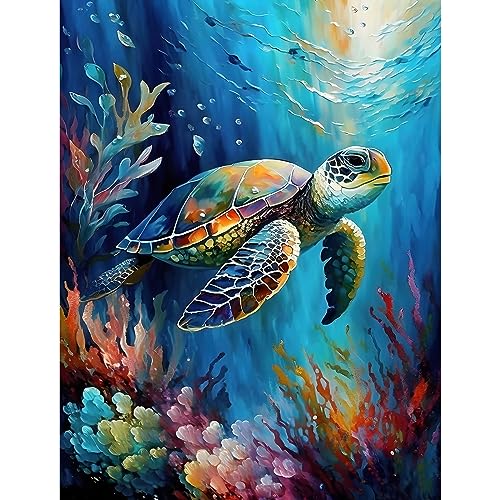 MOGTAA Schildkröte Diamond Painting Erwachsene, 5D Tiere Diamant Painting Bilder Set, DIY Diamond Art Landschaft Diamant Malerei Bilder für Home Dekor 30x40cm von MOGTAA