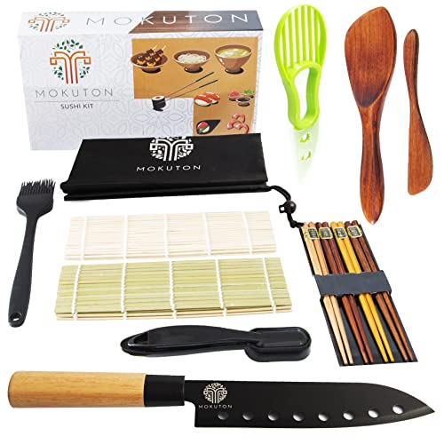 MOKUTON Sushi Set & Maki - Geschirrset & Zubehör aus Bambus, für selbstgemachtes Sushi/Maki - Einfach zu verwenden - Inkl. Messer, Stäbchen, Bambusmatte & mehr - Schönes Geschenk für Köche von MOKUTON