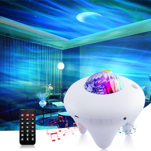 Galaxy Projektor Sternenhimmel，Aurora Projector Galaxy Nachtlicht mit Mond, Bluetooth-Lautsprecher und Weißes Rauschen Schlafzimmer Decke Sternenprojektor Lampe, Geschenk für Kinder und Erwachsene von MOLEKSDAL