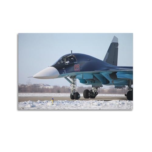 MOLIG Su-34 Flugzeug-Poster, Motiv: Kampfbomber Nr. 05, dekoratives Gemälde, Leinwand, Wandposter und Kunstdruck, moderne Familienschlafzimmer-Dekoration, Poster, 60 x 90 cm von MOLIG