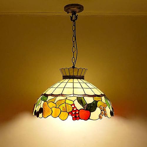 Landhaus Tiffany Retro Loft Pendelleuchte Obst Wohnzimmerlampe Deckenlampe Ø50cm Esstisch Pendelleuchte Küchenlampen Deckenleuchte Hängelampe 3 flammig Esszimmer Hängeleuchte E27 Schlafzimmer Cafe Bar von MOLOURK