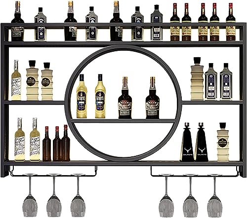 Modernes, an der Wand montiertes Weinregal aus Metall, hängende, runde Weinregale im industriellen Stil, schwebende Regale für Bars, Halter für Kelche und Stielgläser, Weinhalter mit Regalen von MOLVUS