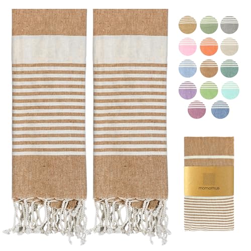 MOMOMUS Pack von 2 Fouta XL oder Strandhandtuch Baumwolle 100% - Saugfähig, Ultraweich, Kompakt - Strandtuch Fransen und Hamamtuch Dünn Sauna, Spa und Pool - Braun, 90x180cm von MOMOMUS