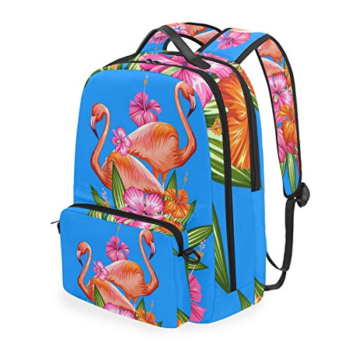 MONTOJ Campus-Rucksack mit Flamingo-Motiv und Vögeln und Blumen, mit abnehmbarer Kreuztasche von MONTOJ