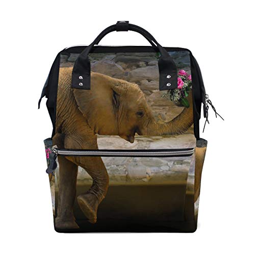 Montoj Reisetasche mit Tiermotiv Elefant und rosa Blumen, Segeltuch von MONTOJ
