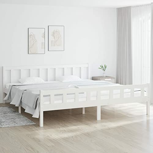 MOONAIRY Massivholzbett, Familienbett, Betten, Holzbett, Bettgestell, Bed Frame, Bettboden, Bettrahmen, Bettstell, Weiß 180x200 cm 6FT Super King von MOONAIRY