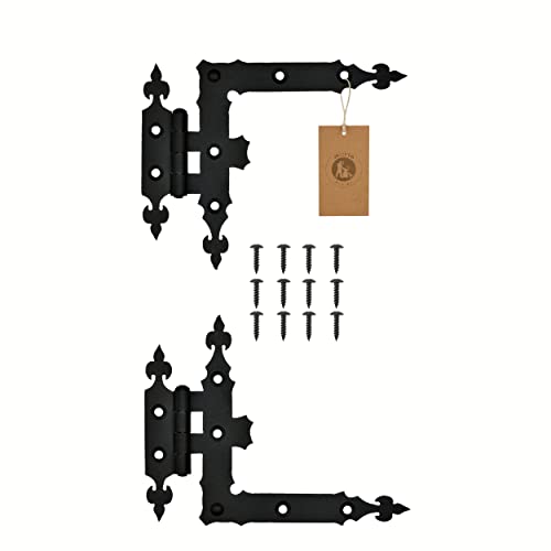 MORIA DESIGN 2er Set Winkelscharniere (L-Scharnier) ‎‎2,5 x 190 x 150 mm | Scharniere für Fensterläden, Gartentore, Werkzeughäuser, Kinderhäuser, Gartenräuchereien | Pulverbeschichtet | Schwarz von MORIA DESIGN