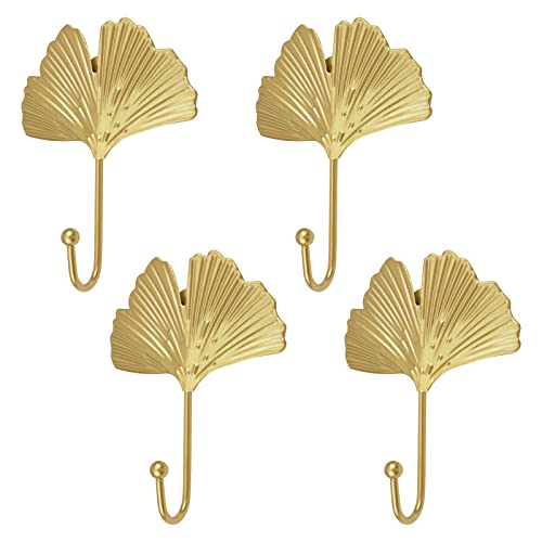 MOROBOR Dekorative Blätter Eisenhaken, 4 Stück goldene Ginkgo-Blatt-Form-Wandhaken, moderner Schlüsselhalter, Einzelhaken-Aufhänger für Zuhause, Büro, Kinderzimmer von MOROBOR