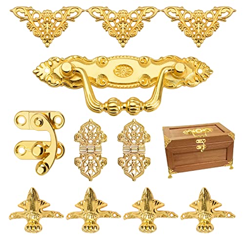 MOROBOR Gold Jewelry Box Antique Lock Latch Hasp Scharniere Griff Box Corner Protectors Kit für DIY-Schmuck-Box, Holz Fall Schmuck Brust Lagerung Box Füße Bein Ecke Protector Set, Box nicht enthalten von MOROBOR