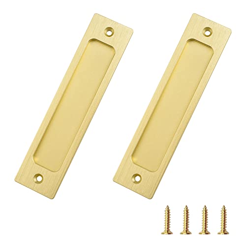 MOROBOR Rechteckige Einbauschiebetürzüge, 2pcs gebürstetes Gold Flush Pull Aluminiumlegierung Schrank Tür Finger Pulls mit Montageschrauben für Schiebetür(150mm) von MOROBOR