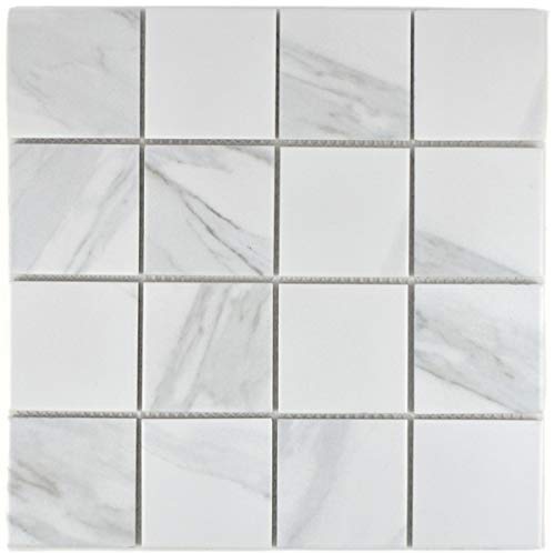 Keramik Mosaik Fliese Carrara weiß grau Badfliese Fliesenspiegel Küche MOS16-0102 von MOSANI