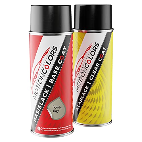 MOTIONCOLORS Silky Gold Mica Metallic 5A7 für Toyota Autolack Sprühdosen Set Basislack Klarlack Spraydose 400ml von MOTIONCOLORS