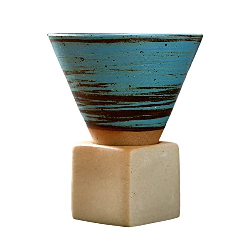 Grobe Keramiktassen mit Boden, Persönliche Vintage-Teetasse aus Porzellan, Handgefertigt, Kreative Dreieckige Kegelförmige Porzellantasse, Retro-Keramik-persönliche Teetasse(Cyan) von MOTUZP