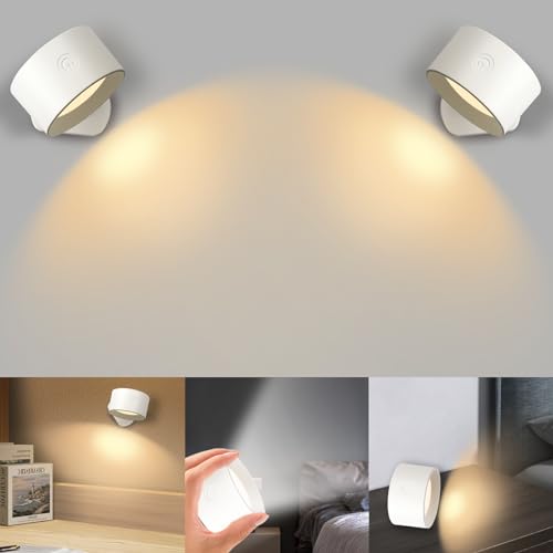 MOUNM 2 Stück Akku wandlampe led, LED Wandleuchte Innen,Touch Control 3 Helligkeitsstufen,Wandleuchte ohne stromanschluss für Wohnzimmer Schlafzimmer TreppenhausFlur kabellose lamp, Batterie 2600mAh von MOUNM