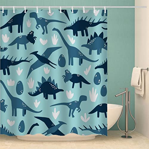 MOXINO Dinosaurier Duschvorhang Anti-Schimmel 180x180 cm Polyester Stoff Textil Waschbar Badewanne Badvorhang 3D Abstrakt Dino Shower Curtain Wasserdicht Badezimmer Vorhänge mit 12 Haken von MOXINO