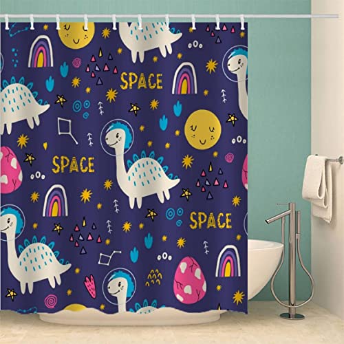 MOXINO Dinosaurier Duschvorhang Anti-Schimmel 180x200 cm Polyester Stoff Textil Waschbar Badewanne Badvorhang 3D Kawaii Dino Shower Curtain Wasserdicht Badezimmer Vorhänge mit 12 Haken von MOXINO