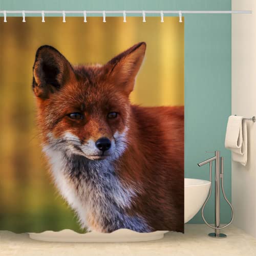 MOXINO Fuchs Duschvorhang Anti-Schimmel 180x200 cm Polyester Stoff Textil Waschbar Badvorhang 3D Tier Fuchs Motiv Design Shower Curtain Wasserdicht Badezimmer Vorhänge mit 12 Haken von MOXINO