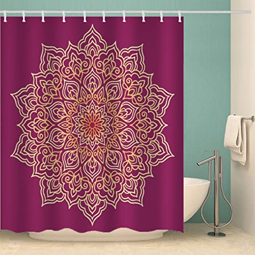 MOXINO Mandala Duschvorhang Anti-Schimmel 120x180 cm Polyester Stoff Textil Waschbar Badvorhang 3D Blumen Boho Retro Motiv Design Duschvorhänge Wasserdicht Badezimmer Vorhänge mit 12 Haken von MOXINO