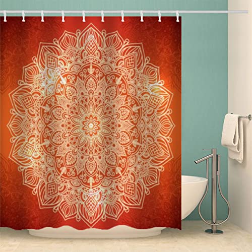 MOXINO Mandala Duschvorhang Anti-Schimmel 180x200 cm Polyester Stoff Textil Waschbar Badewanne Badvorhang 3D Blumen Boho Retro Shower Curtain Wasserdicht Badezimmer Vorhänge mit 12 Haken von MOXINO