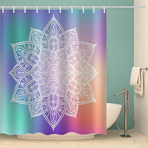 MOXINO Mandala Duschvorhang Anti-Schimmel 240x200 cm Polyester Stoff Textil Waschbar Badewanne Badvorhang 3D Blumen Boho Abstrakt Shower Curtain Wasserdicht Badezimmer Vorhänge mit 12 Haken von MOXINO