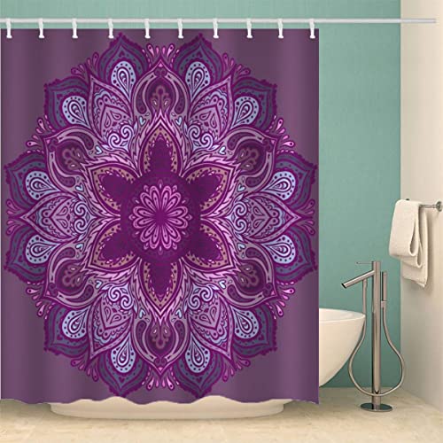 MOXINO Mandala Duschvorhang Anti-Schimmel 240x200 cm Polyester Stoff Textil Waschbar Badvorhang 3D Blumen Boho Retro Motiv Design Shower Curtain Wasserdicht Badezimmer Vorhänge mit 12 Haken von MOXINO