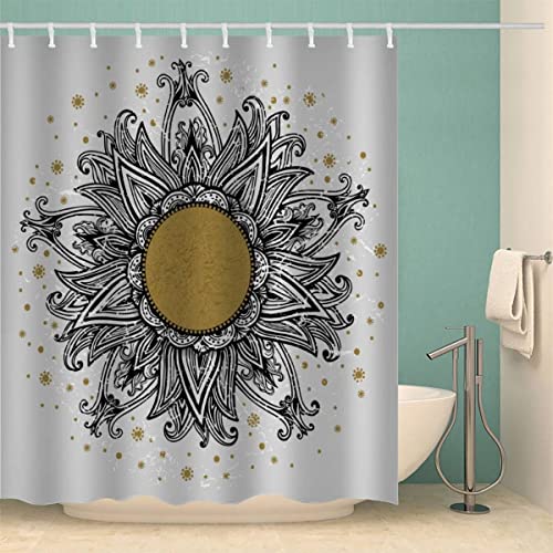 MOXINO Mandala Duschvorhang Anti-Schimmel 240x200 cm Polyester Stoff Textil Waschbar Badvorhang 3D Blumen Boho Retro Motiv Design Shower Curtain Wasserdicht Badezimmer Vorhänge mit 12 Haken von MOXINO