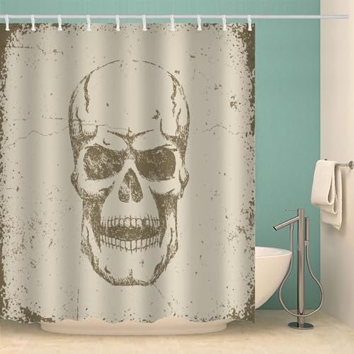 MOXINO Schädel Duschvorhang Anti-Schimmel 120x180 cm Polyester Stoff Textil Waschbar Badvorhang 3D Gothic Totenkopf Motiv Design Duschvorhänge Wasserdicht Badezimmer Vorhänge mit 12 Haken von MOXINO