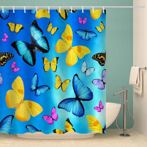 MOXINO Schmetterling Duschvorhang Anti-Schimmel 120x180 cm Polyester Stoff Textil Waschbar Badvorhang 3D Mehrfarbig Schmetterling Motiv Duschvorhänge Wasserdicht Badezimmer Vorhänge mit 12 Haken von MOXINO